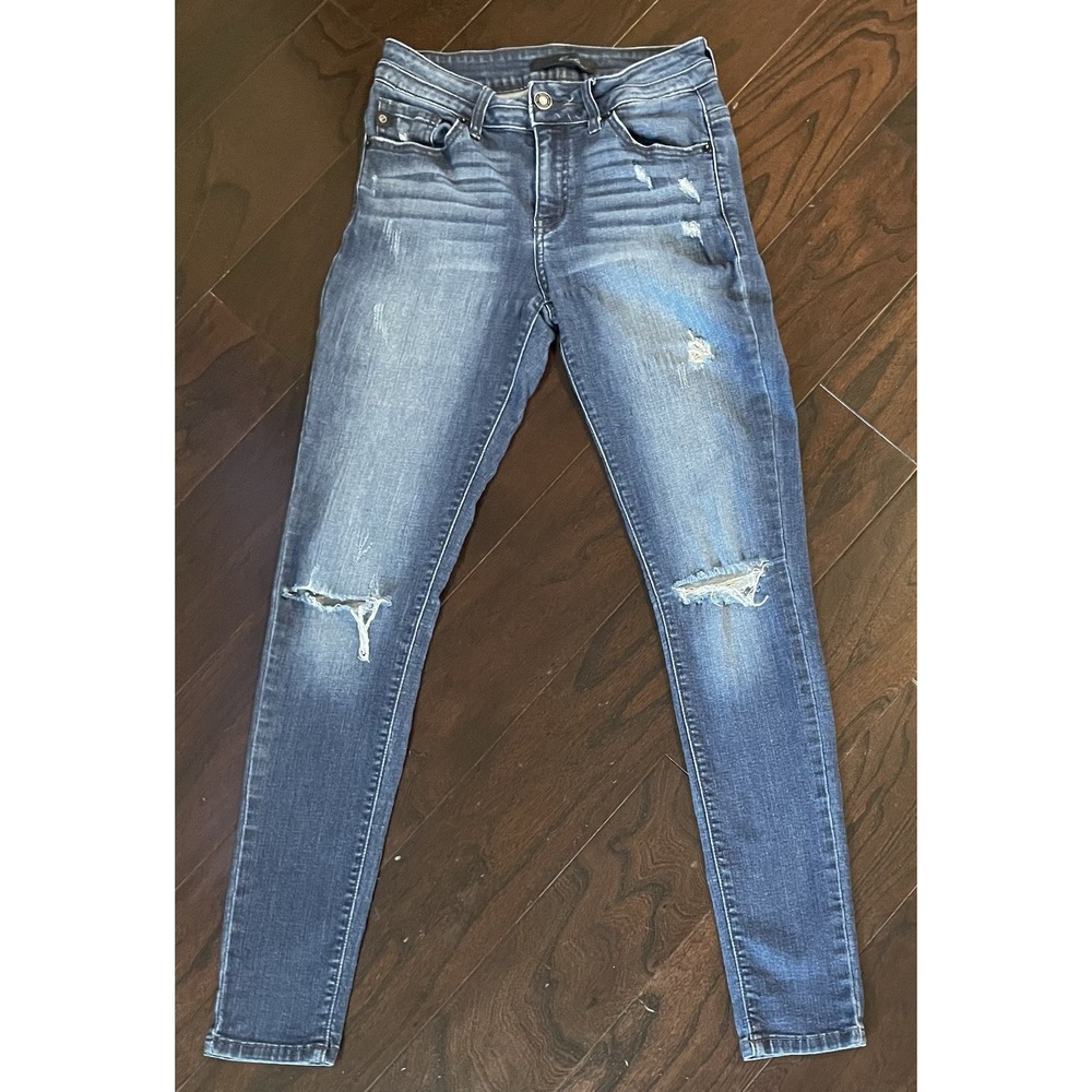 KanCan Skinny Jeans Women 26 Blue Distressed High Rise Ripped Y2K Edgy Classic